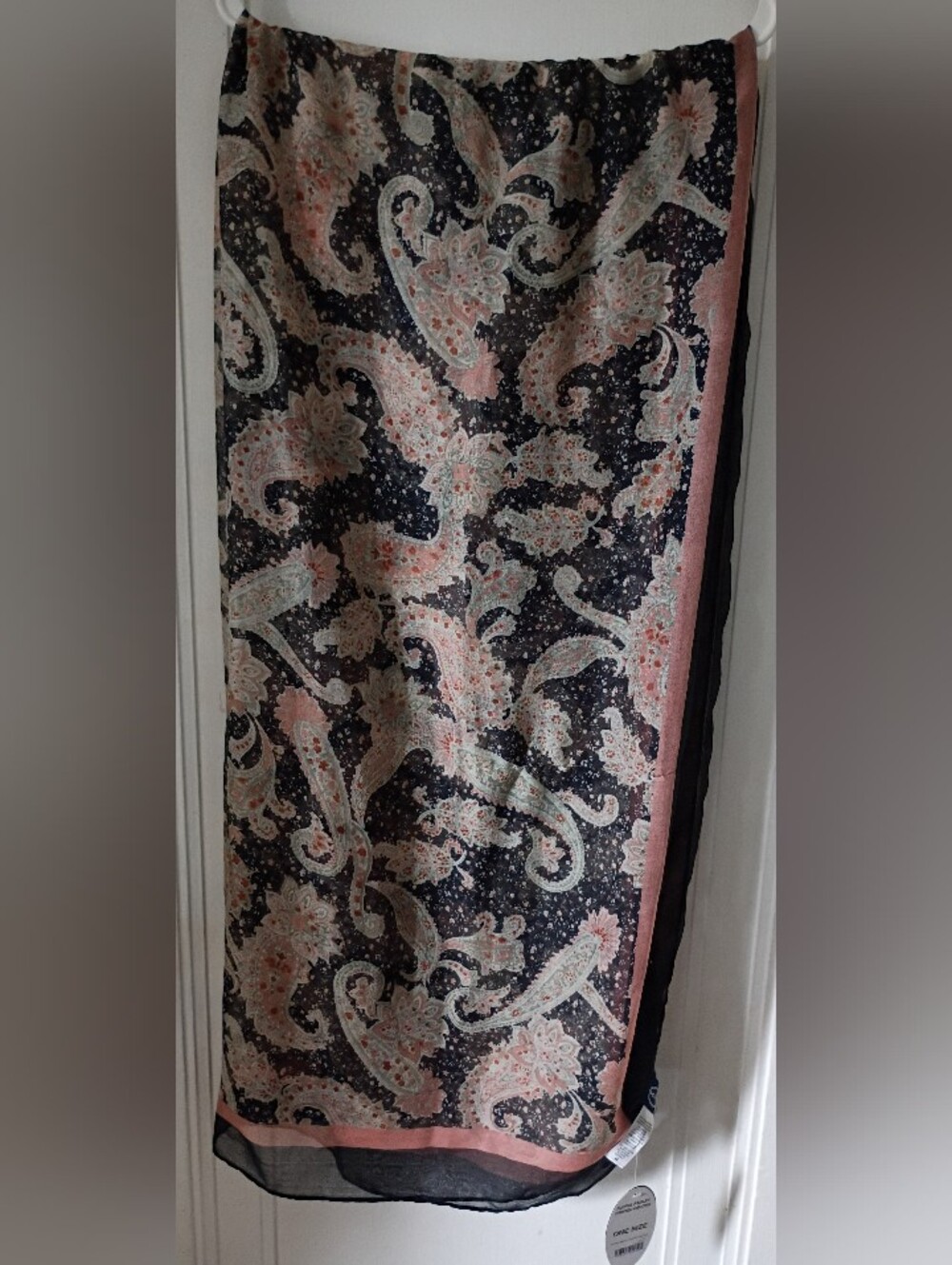 Paisley Print Scarf - Navy, Blush & Cream 76x30
